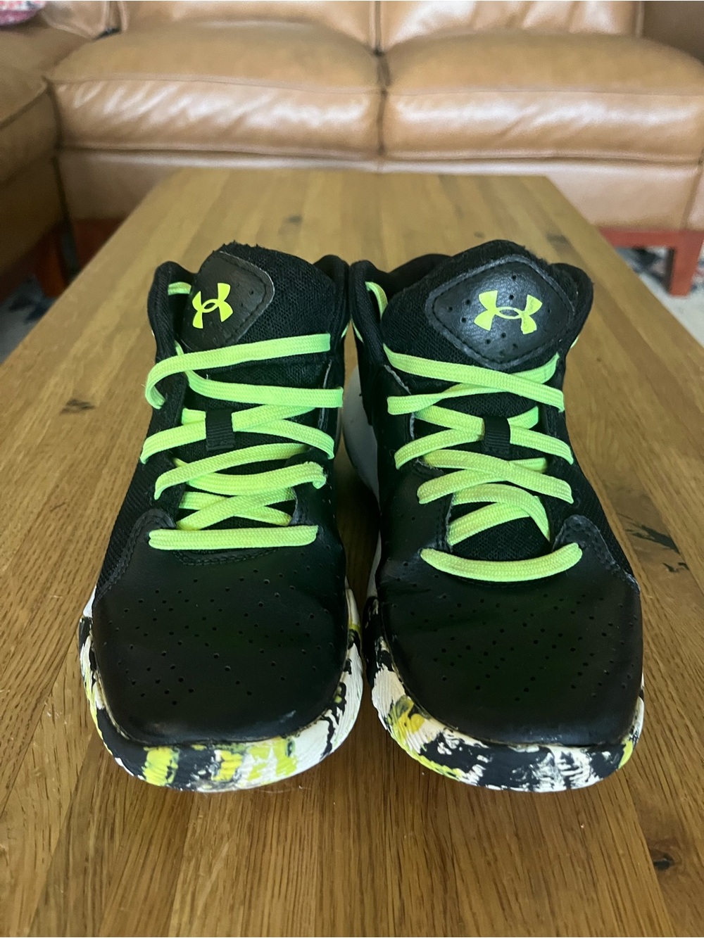 Under Armour Kids Black Sneakers with Neon Green Accents